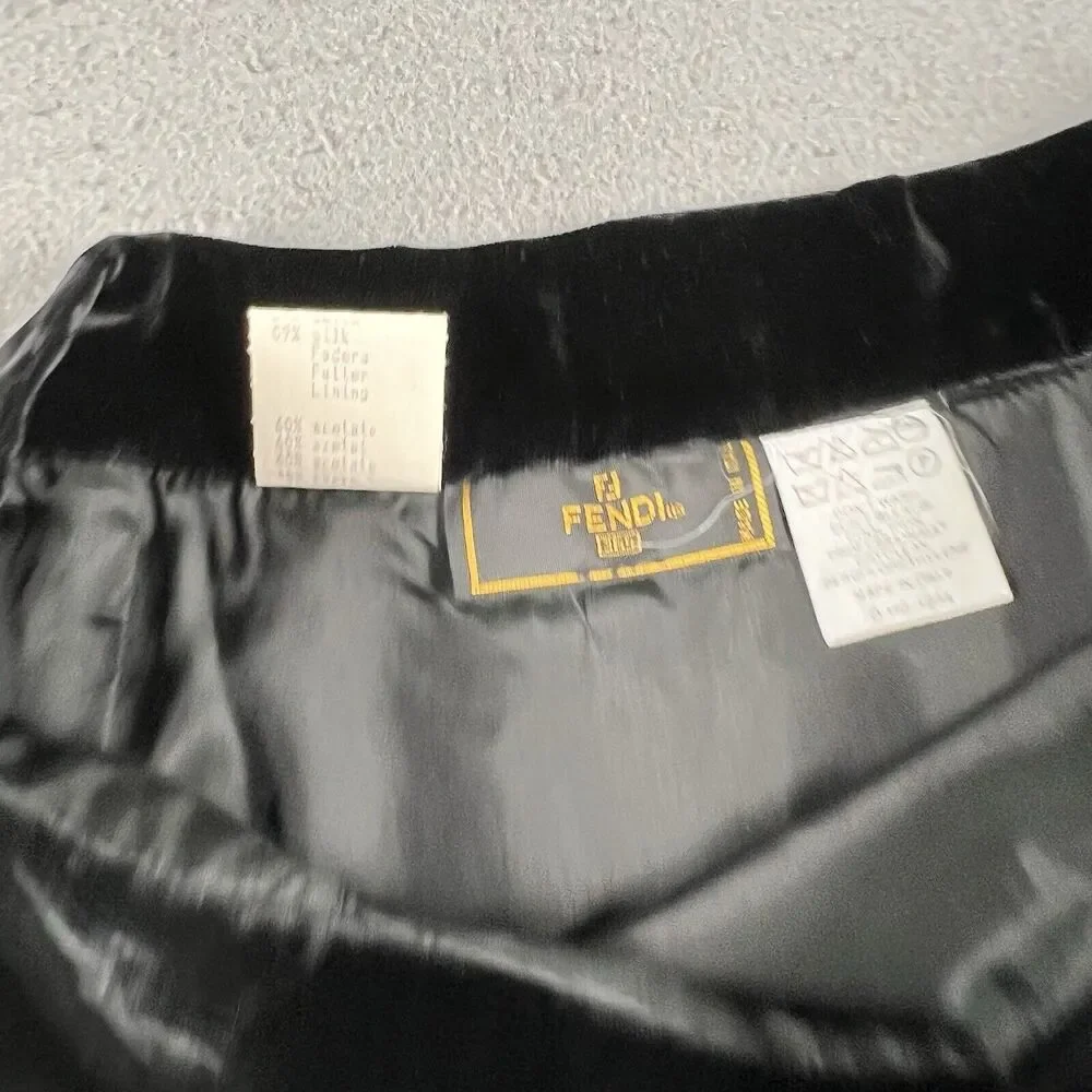 Vintage Fendi Velvet Knee Length‎ Skirt Women’s 27 Black Mid Rise A Line - Picture 7 of 15